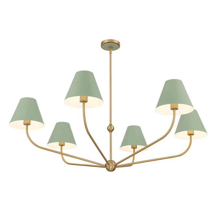 Crystorama Xavier 6Lt 48" Chandelier, Vibrant Gold/Green/White
