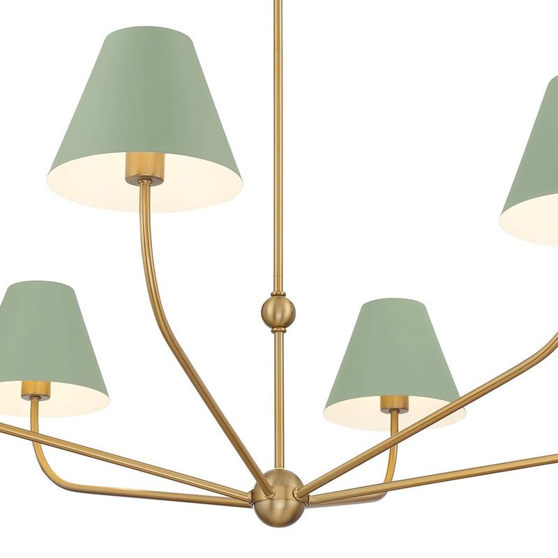 Crystorama Xavier 6Lt 48" Chandelier, Vibrant Gold/Green/White