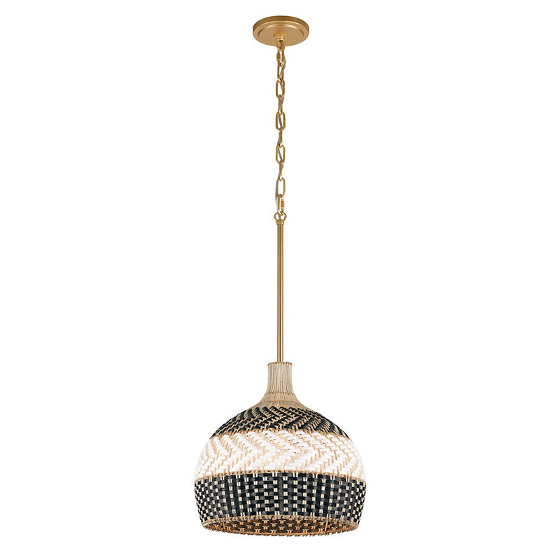 Crystorama Zanzibar 3 Light Pendant, Soft Gold/Rattan/Black