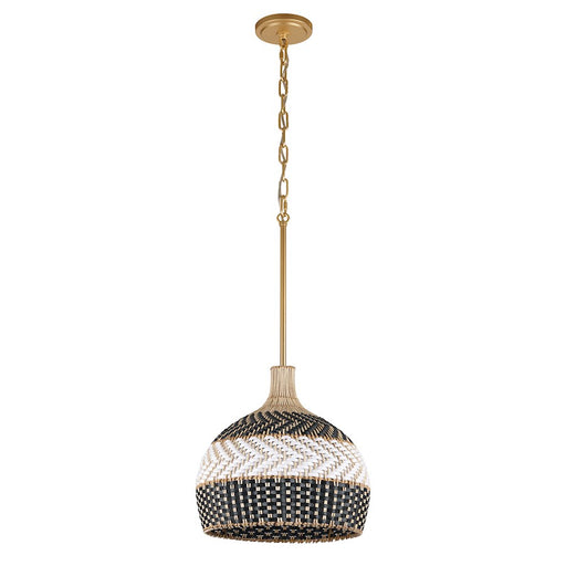 Crystorama Zanzibar 3 Light Pendant, Soft Gold/Rattan/Black