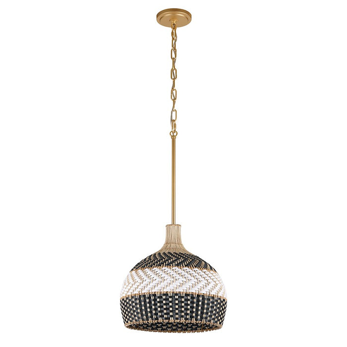 Crystorama Zanzibar 3 Light Pendant, Soft Gold/Rattan/Black