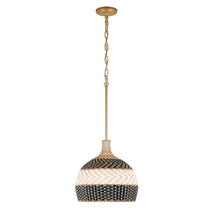 Crystorama Zanzibar 3 Light Pendant, Soft Gold/Rattan/Black