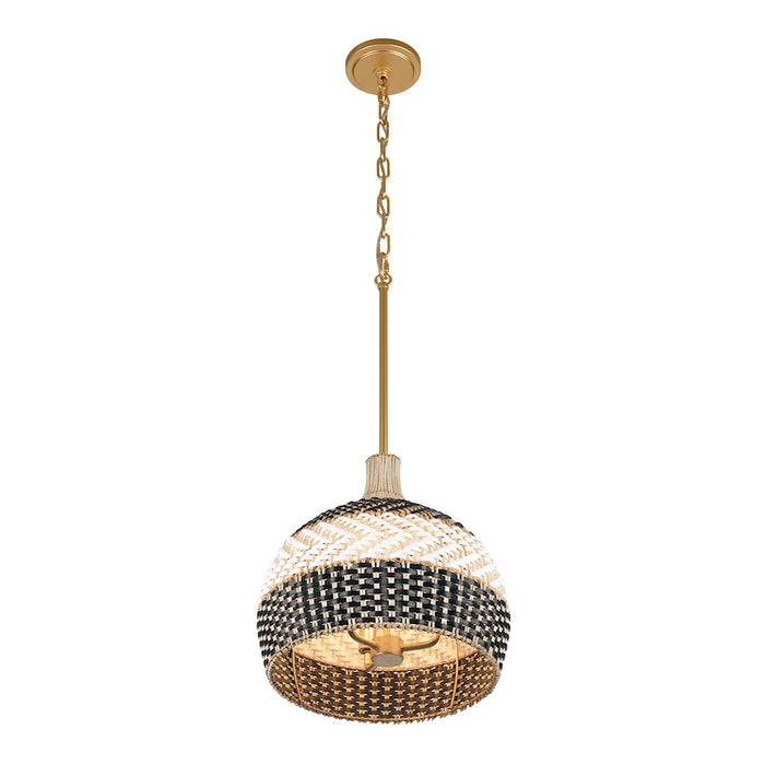 Crystorama Zanzibar 3 Light Pendant, Soft Gold/Rattan/Black