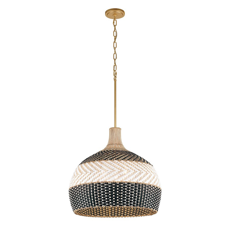 Crystorama Zanzibar 5 Light Pendant, Soft Gold/Rattan/Black