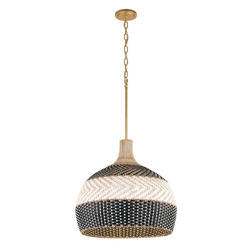 Crystorama Zanzibar 5 Light Pendant, Soft Gold/Rattan/Black - ZAN-9005-SG-MK