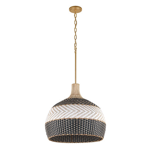 Crystorama Zanzibar 5 Light Pendant, Soft Gold/Rattan/Black