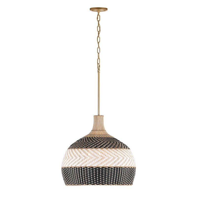 Crystorama Zanzibar 5 Light Pendant, Soft Gold/Rattan/Black