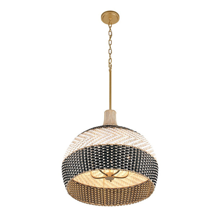 Crystorama Zanzibar 5 Light Pendant, Soft Gold/Rattan/Black