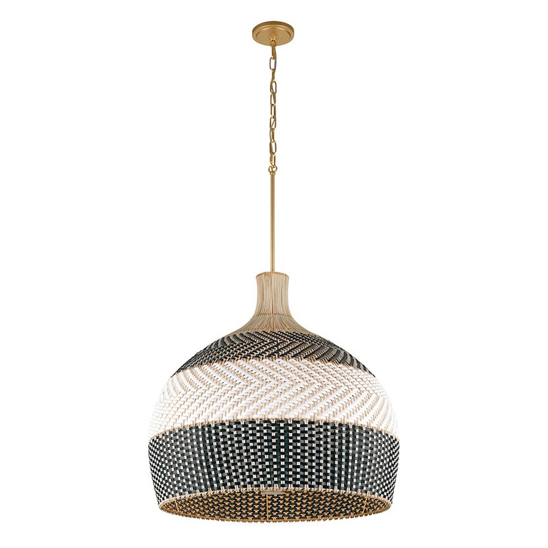 Crystorama Zanzibar 6 Light Pendant, Soft Gold/Rattan/Black