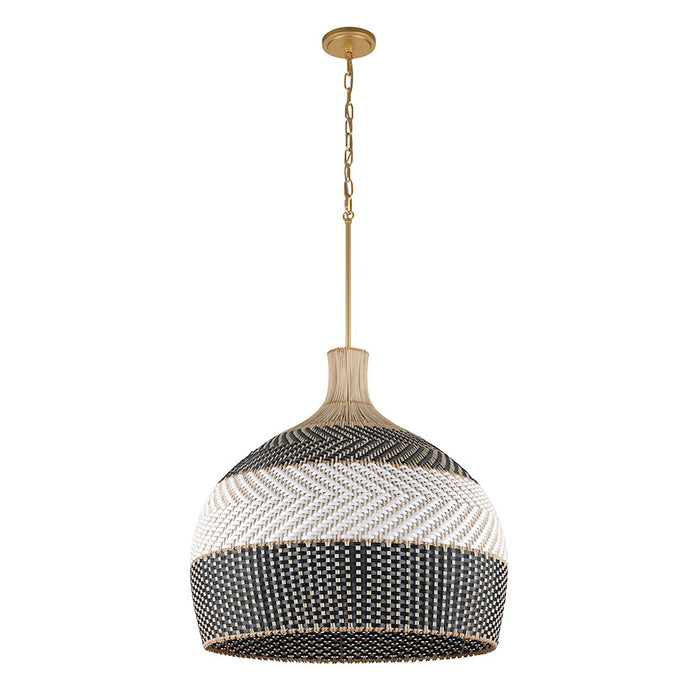 Crystorama Zanzibar 6 Light Pendant, Soft Gold/Rattan/Black
