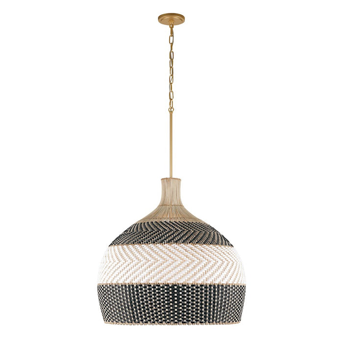 Crystorama Zanzibar 6 Light Pendant, Soft Gold/Rattan/Black