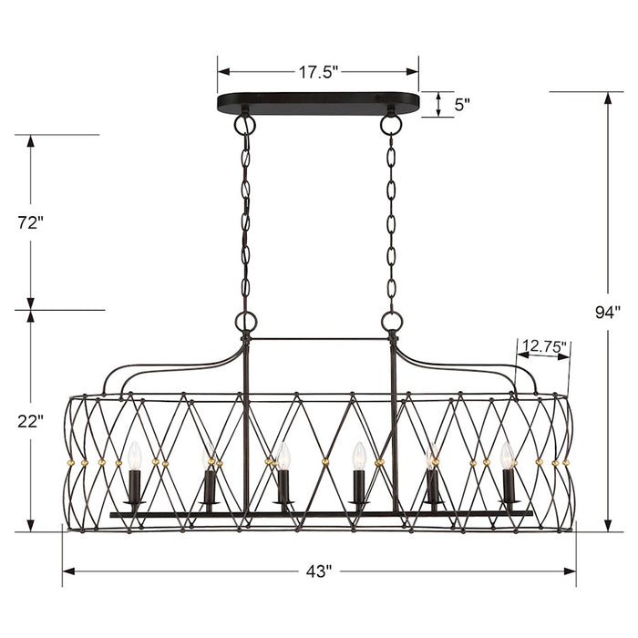 Crystorama Zucca 6 Light Chandelier, English Bronze/Antique Gold