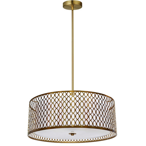 Dainolite Kordan 17in 3-Light Pendant | Modern Aged Brass and White Fabric Drum Shade | Kitchen Island & Dining Room | 17 x 17 x 6 | Model 1015-17P-AGB-WH