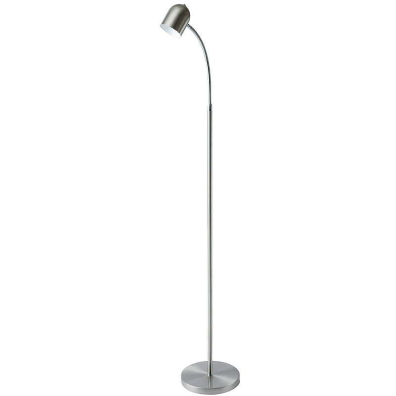Dainolite 53in LED Floor Lamp | Satin Chrome Metal with Polished Chrome Accents | Living Room & Reading Nook | 400 Lumens, 3000K | Model 123LEDF-SC