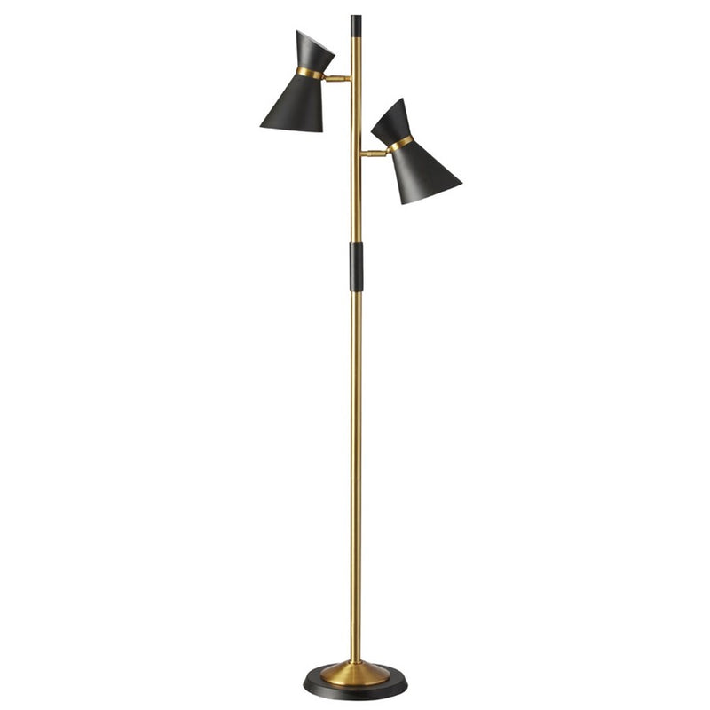 Dainolite 1680F 2-Light Floor Lamp | Modern Matte Black Aluminum and Vintage Bronze Steel | Living Room & Bedroom Reading Light | 10 x | Model 1680F-BK-VB