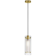 Dainolite Pasha 1-Light Pendant | Aged Brass and Clear/Frosted Glass | Kitchen Island & Dining Room | 5 x 5 x 20 in | Model 22152-CF-AGB