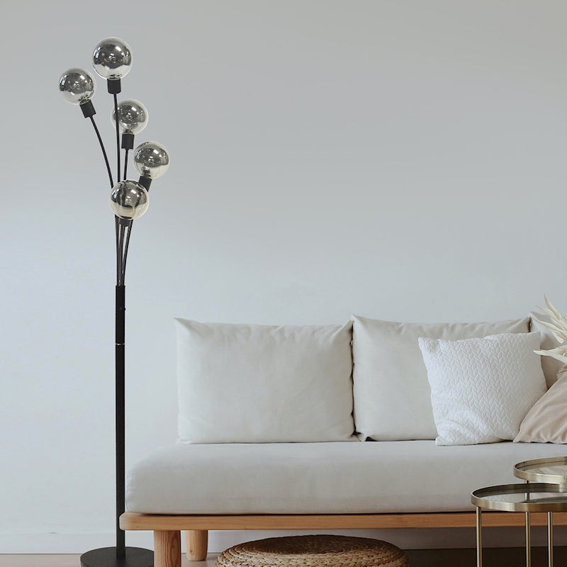 Dainolite 306F 70in 5-Light Floor Lamp | Black Metal and Smoked Glass | Living Room & Bedroom Ambient Light | 12.5 x 12.5 x 70.5 in | Model 306F-BK