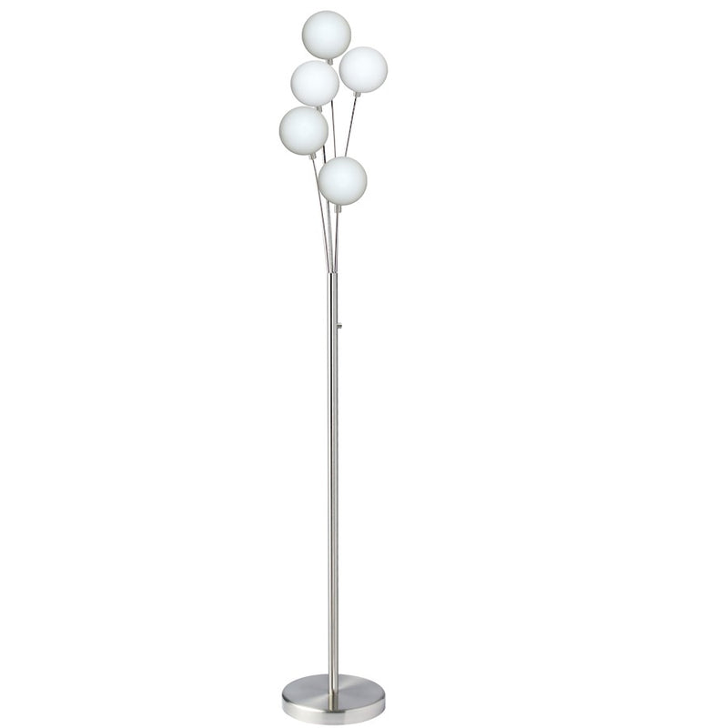 Dainolite 306F 70in 5-Light Floor Lamp | Satin Chrome Metal and White Glass | Living Room & Bedroom Ambient Light | Model 306F-SC