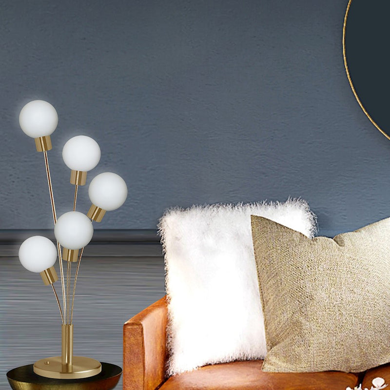 Dainolite 306T 28in 5-Light Table Lamp | Aged Brass Metal and White Glass | Living Room & Bedroom Ambient Light | 10 x 10 x 28.5 in | Model 306T-AGB
