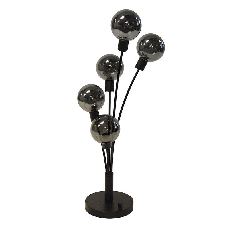 Dainolite 306T 28in 5-Light Table Lamp | Transitional Painted Black Metal and Smoked Glass | Living Room & Bedroom Accent | 10 x 10 x 28 in | Model 306T-BK