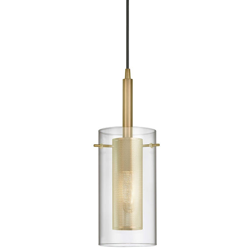 Dainolite Percy 1-Light Pendant | Modern Aged Brass Metal and Clear Glass | Kitchen Island & Dining Room | 5.5 x 5.5 x 16.75 in | Model 30961-CM-AGB