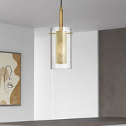 Dainolite Percy 1-Light Pendant | Modern Aged Brass Metal and Clear Glass | Kitchen Island & Dining Room | 5.5 x 5.5 x 16.75 in | Model 30961-CM-AGB