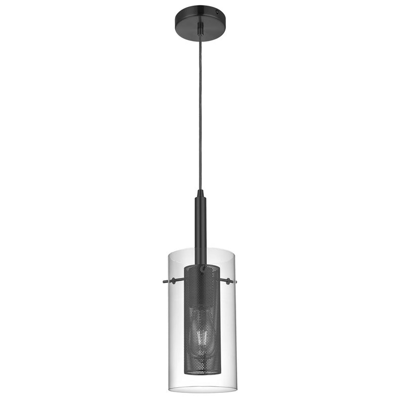 Dainolite Percy 30961-CM-MB 1-Light Pendant | Modern Matte Black and Clear Glass | Kitchen Island & Dining Room | Model 30961-CM-MB