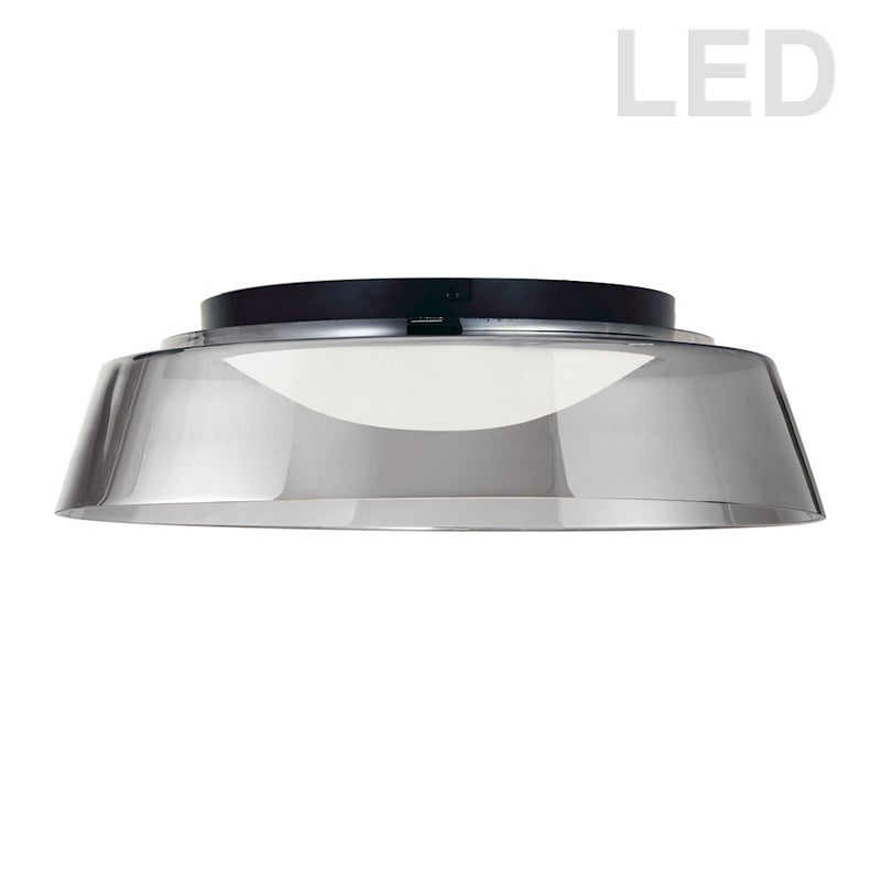 Dainolite Crawford 18in 1-Light LED Flush Mount | Contemporary Matte Black and Smoke Glass | Bedroom & Hallway | 18 x 18 x 5 in | Model 3145-LEDFH18-SM-MB