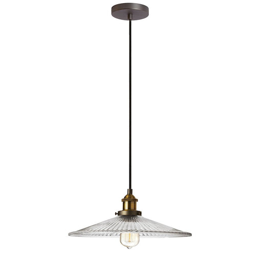 Dainolite Vintage 14in 1-Light Pendant | Industrial Vintage Steel and Antique Brass with Clear Ribbed Glass | Kitchen & Dining Room | Model 407-14P-VS