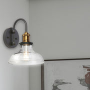 Dainolite 1-Light Wall Sconce | Black & Antique Brass with Clear Glass | Bathroom & Hallway | Damp Rated, 9.5x9x10.75 in | Model 410-61W-BAB