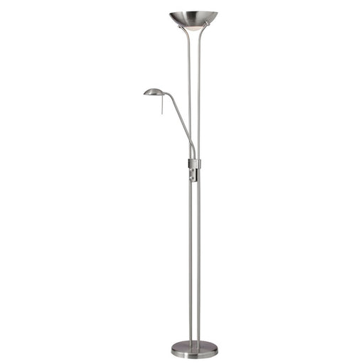 Dainolite Mother/Son 71in Floor Lamp | Contemporary Satin Chrome Steel | Living Room & Bedroom Reading Light | 1-Light + 2-Light | Model 505F-SC