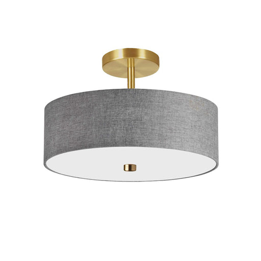 Dainolite Everly 14in 3-Light Semi-Flush Mount | Transitional Grey Fabric and Aged Brass | Bedroom & Hallway | Model 571-143SF-AGB-GRY