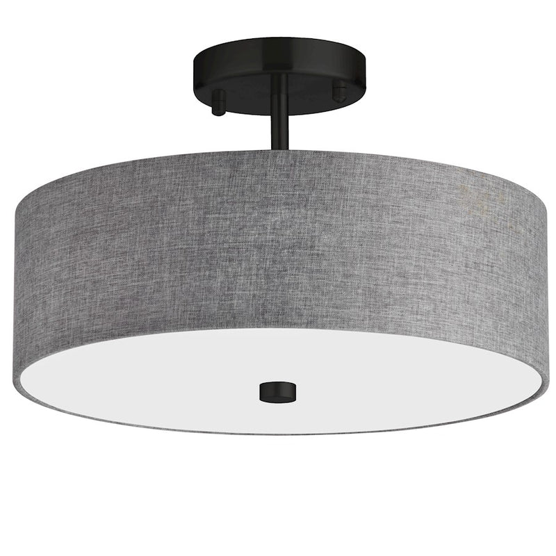 Dainolite Everly 14in 3-Light Semi-Flush Mount | Transitional Grey Fabric and Matte Black | Bedroom & Hallway | Model 571-143SF-MB-GRY