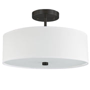 Dainolite Everly 14in 3-Light Semi-Flush Mount | Transitional White Fabric and Matte Black Metal | Bedroom & Hallway | Model 571-143SF-MB-WH
