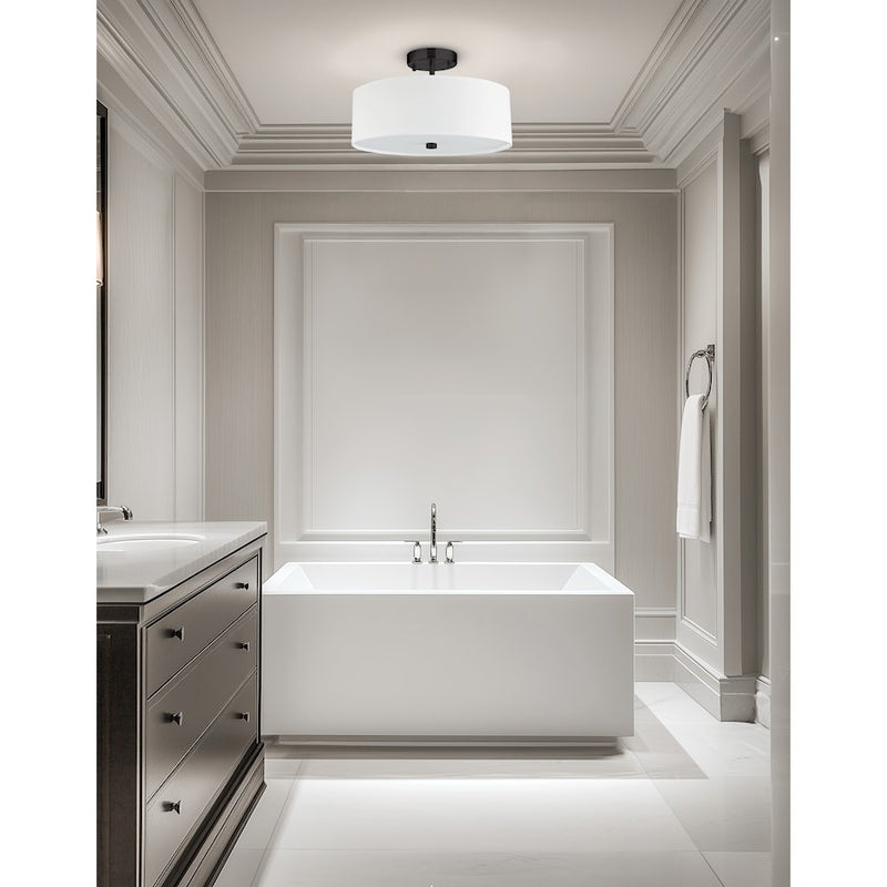 Dainolite Everly 14in 3-Light Semi-Flush Mount | Transitional White Fabric and Matte Black Metal | Bedroom & Hallway | Model 571-143SF-MB-WH