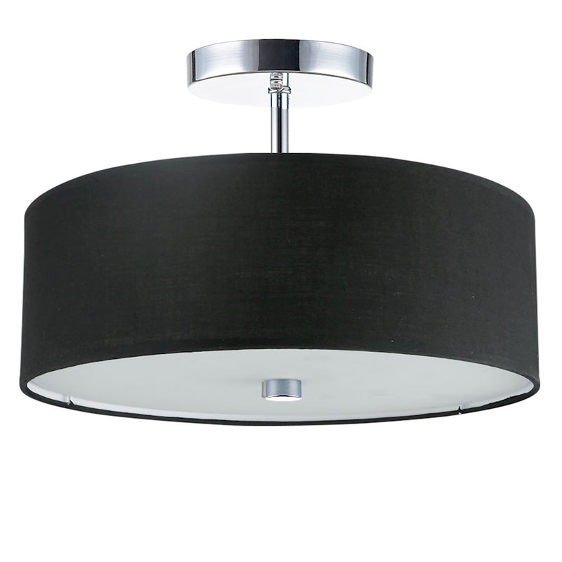 Dainolite Everly 14in 3-Light Semi-Flush Mount | Transitional Black Hardback and Polished Chrome Metal | Bedroom & Hallway | Model 571-143SF-PC-BK
