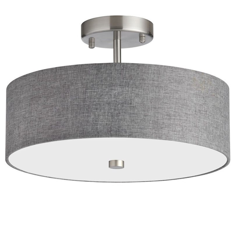 Dainolite 571 14in 3-Light Semi Flush Mount | Transitional Satin Chrome and Grey Hardback Fabric | Hallway & Bedroom Ceiling | Model 571-143SF-SC-GRY