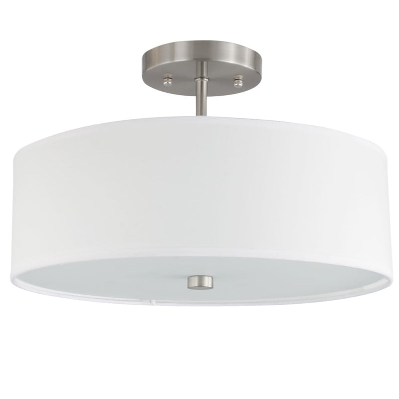 Dainolite 571 14in 3-Light Semi Flush Mount | Transitional Satin Chrome and White Hardback Fabric | Hallway & Bedroom Ceiling | Model 571-143SF-SC-WH