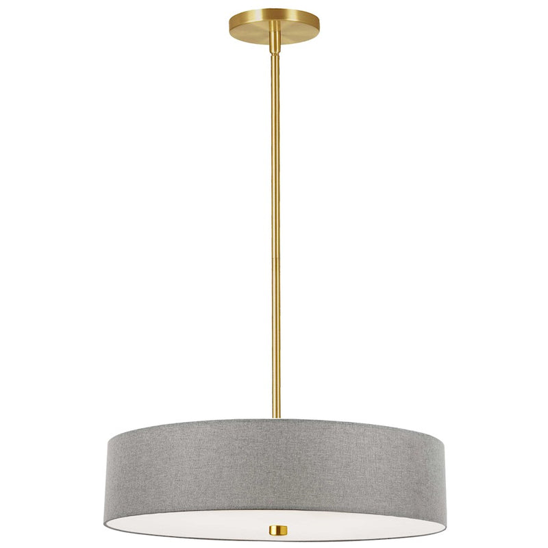 Dainolite Everly 20in 4-Light Pendant | Transitional Grey Metal and Aged Brass with Grey Fabric Shade | Kitchen Island & Dining | Model 571-204P-AGB-GRY