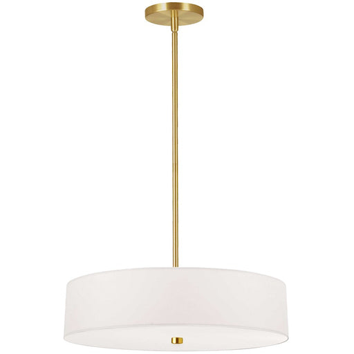 Dainolite Everly 20in 4-Light Pendant | Transitional White and Aged Brass Fabric Drum | Kitchen Island & Dining Room | Model 571-204P-AGB-WH