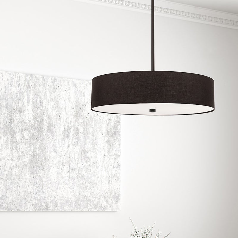 Dainolite Everly 20in 4-Light Pendant | Transitional Matte Black and Black Fabric Drum | Kitchen Island & Dining Room | Model 571-204P-MB-BK