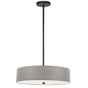Dainolite Everly 20in 4-Light Pendant | Transitional Matte Black and Grey Fabric Drum | Kitchen Island & Dining Room | 20 x 20 x 5 | Model 571-204P-MB-GRY