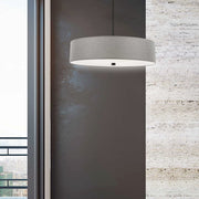 Dainolite Everly 20in 4-Light Pendant | Transitional Matte Black and Grey Fabric Drum | Kitchen Island & Dining Room | 20 x 20 x 5 | Model 571-204P-MB-GRY