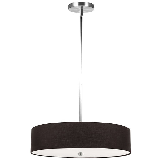 Dainolite Everly 20in 4-Light Pendant | Transitional Polished Chrome and Black Fabric Drum | Kitchen Island & Dining Room | Model 571-204P-PC-BK