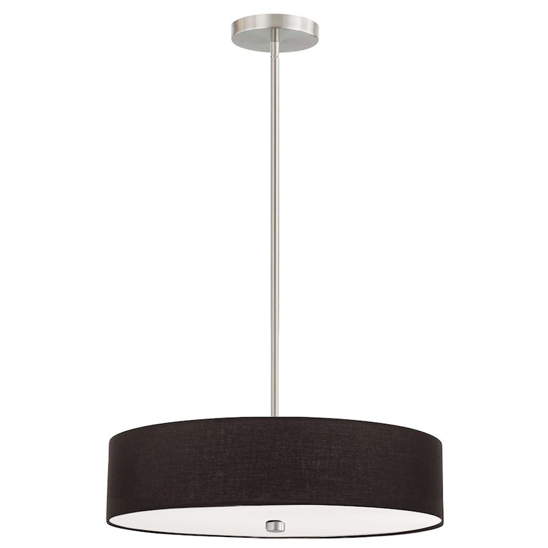 Dainolite Everly 20in 4-Light Pendant | Transitional Black and Satin Chrome Fabric Shade | Kitchen Island & Dining Room | Model 571-204P-SC-BK