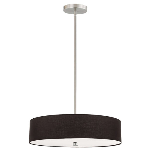 Dainolite Everly 20in 4-Light Pendant | Transitional Black and Satin Chrome Fabric Shade | Kitchen Island & Dining Room | Model 571-204P-SC-BK