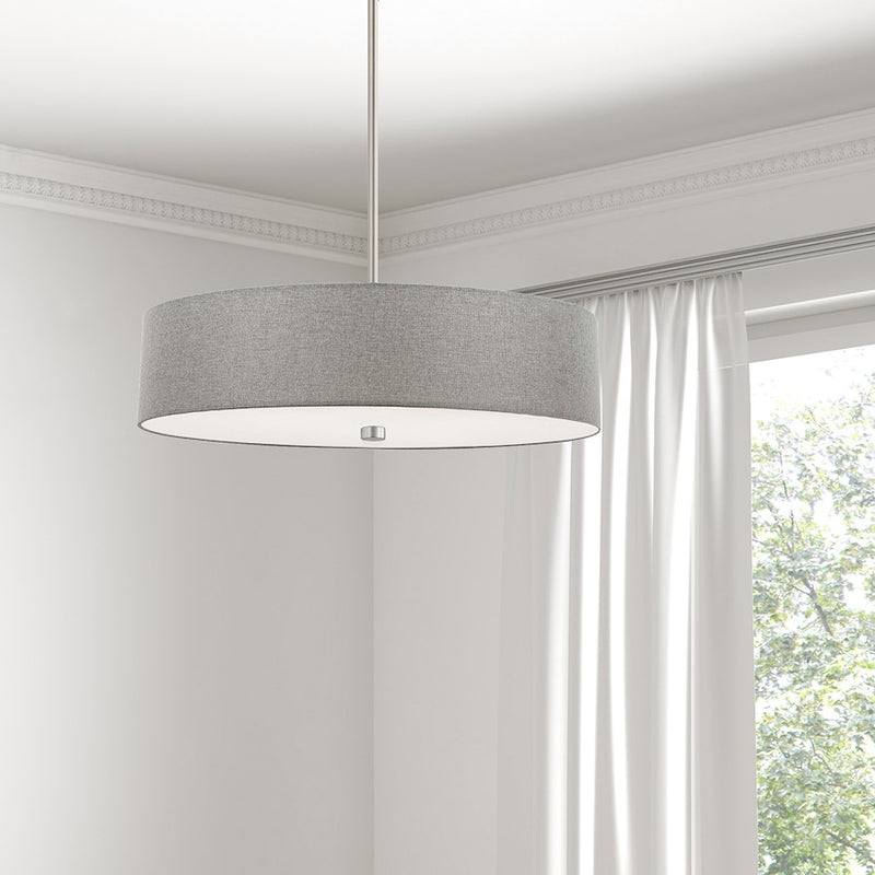 Dainolite Everly 20in 4-Light Pendant | Transitional Grey and Satin Chrome Fabric Shade | Kitchen Island & Dining Room | Model 571-204P-SC-GRY