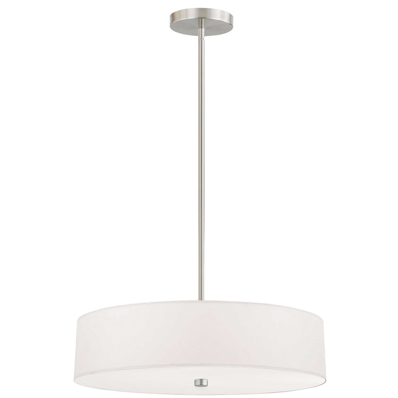 Dainolite Everly 20in 4-Light Pendant | Transitional White and Satin Chrome Fabric Shade | Kitchen Island & Dining Room | Model 571-204P-SC-WH