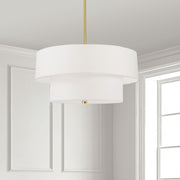 Dainolite Everly 20in 4-Light Pendant | Transitional Aged Brass and White Fabric | Kitchen Island & Dining Room | Model 571-224P-AGB-WH