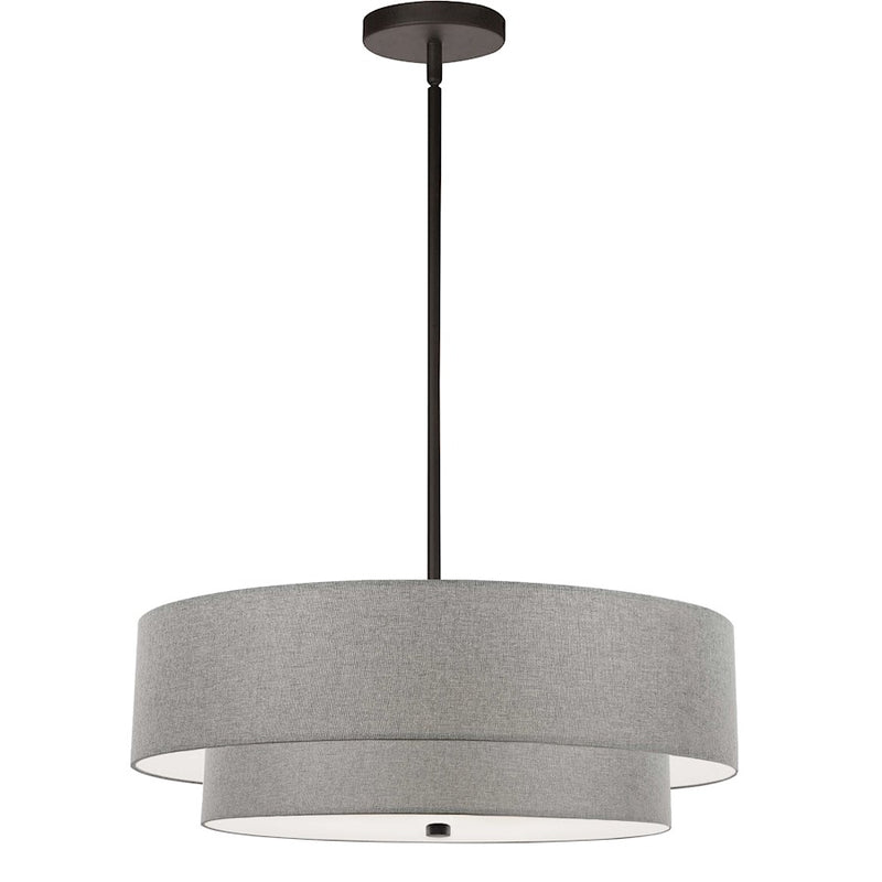 Dainolite Everly 20in 4-Light 2-Tier Pendant | Transitional Matte Black and Grey Fabric | Kitchen Island & Dining Room | 20 x 20 x | Model 571-224P-MB-GRY